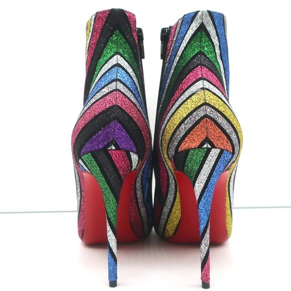 Christian Louboutin So Kate 100 Ankle Boots Multi Striped Glitter Size 37 NEW - Picture 7 of 10